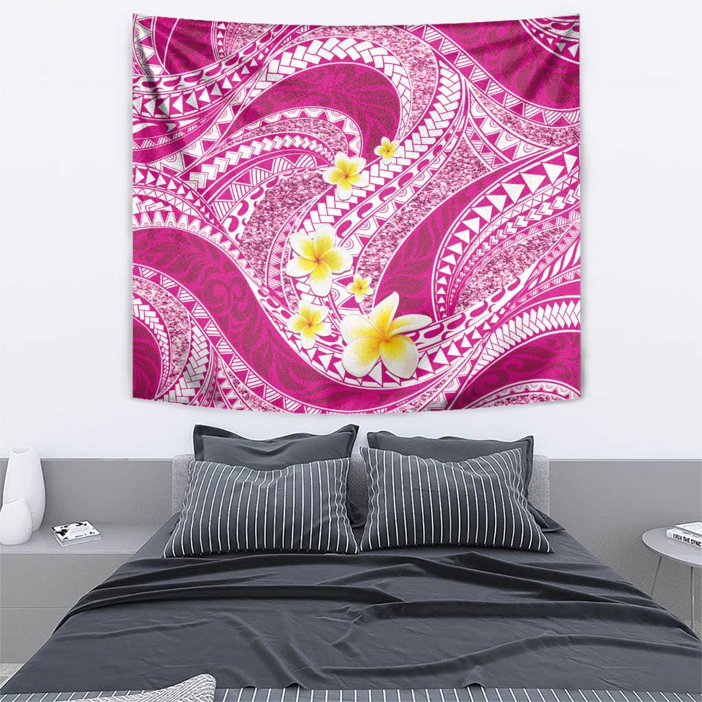 Plumeria Polynesian Pink Glitter Pattern Tapestry