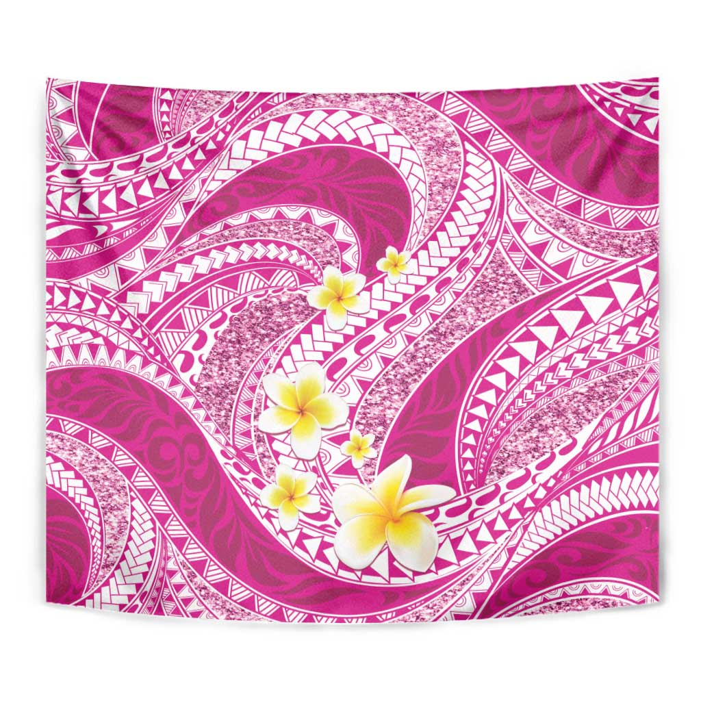 Plumeria Polynesian Pink Glitter Pattern Tapestry