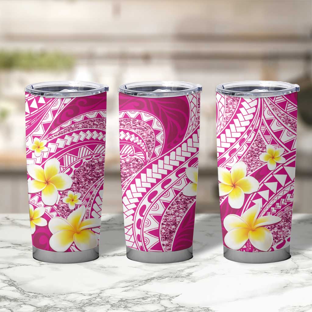 Plumeria Polynesian Pink Glitter Pattern Tumbler Cup LT01 - Polynesian Pride