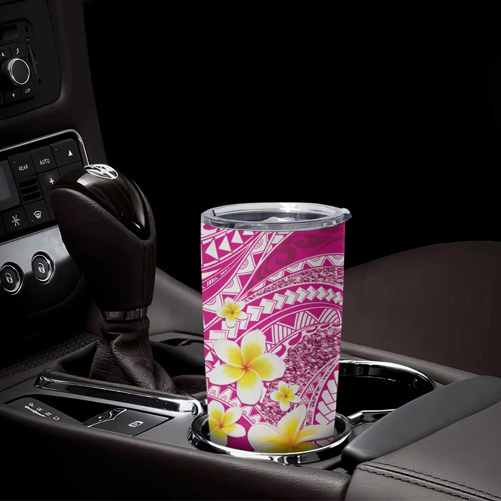 Plumeria Polynesian Pink Glitter Pattern Tumbler Cup LT01 - Polynesian Pride