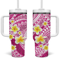 Plumeria Polynesian Pink Glitter Pattern Tumbler With Handle LT01 One Size: 40 oz Pink - Polynesian Pride