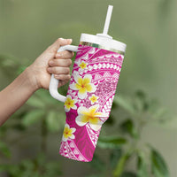 Plumeria Polynesian Pink Glitter Pattern Tumbler With Handle LT01 - Polynesian Pride