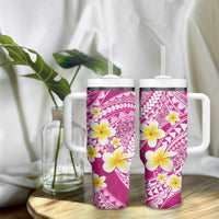 Plumeria Polynesian Pink Glitter Pattern Tumbler With Handle LT01 - Polynesian Pride