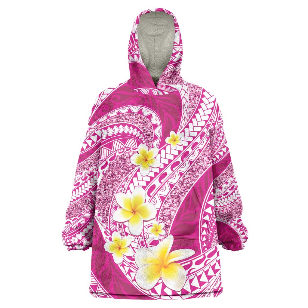 Plumeria Polynesian Pink Glitter Pattern Wearable Blanket Hoodie LT01 One Size Pink - Polynesian Pride
