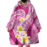 Plumeria Polynesian Pink Glitter Pattern Wearable Blanket Hoodie LT01 - Polynesian Pride