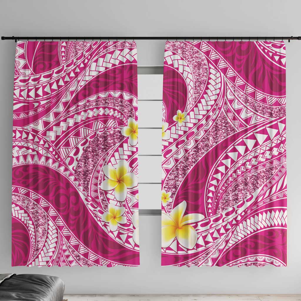 Plumeria Polynesian Pink Glitter Pattern Window Curtain LT01 With Hooks Pink - Polynesian Pride