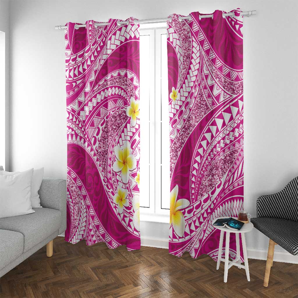 Plumeria Polynesian Pink Glitter Pattern Window Curtain LT01 With Grommets Pink - Polynesian Pride