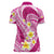 Plumeria Polynesian Pink Glitter Pattern Women Polo Shirt