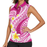 Plumeria Polynesian Pink Glitter Pattern Women Sleeveless Polo Shirt