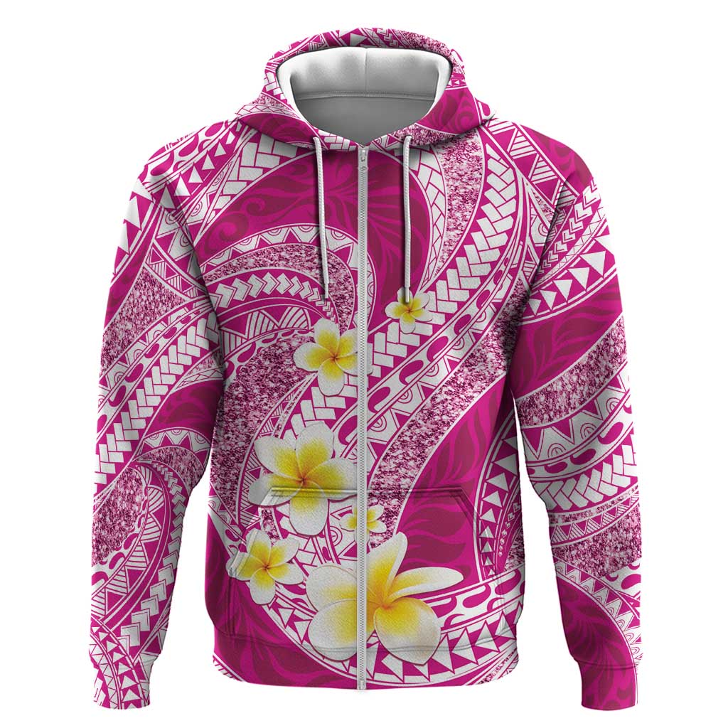 Plumeria Polynesian Pink Glitter Pattern Zip Hoodie