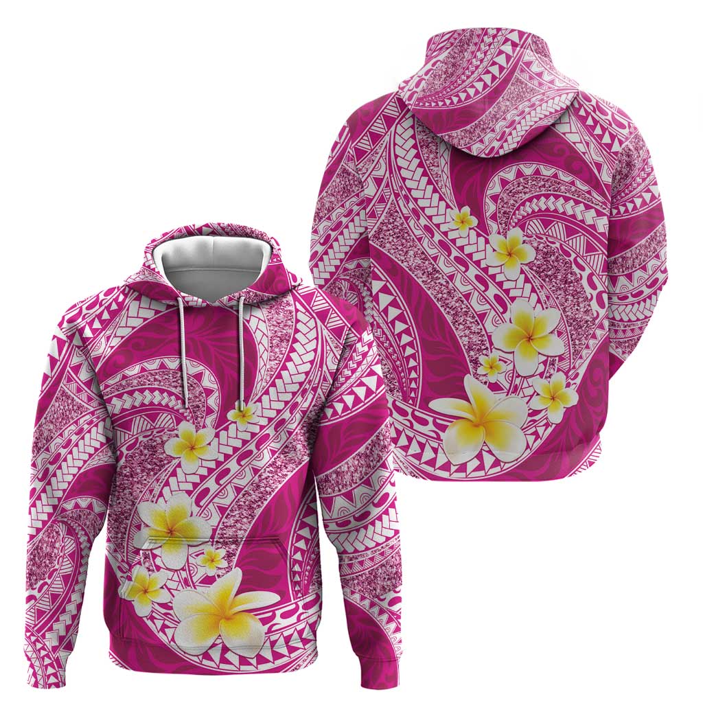 Plumeria Polynesian Pink Glitter Pattern Zip Hoodie