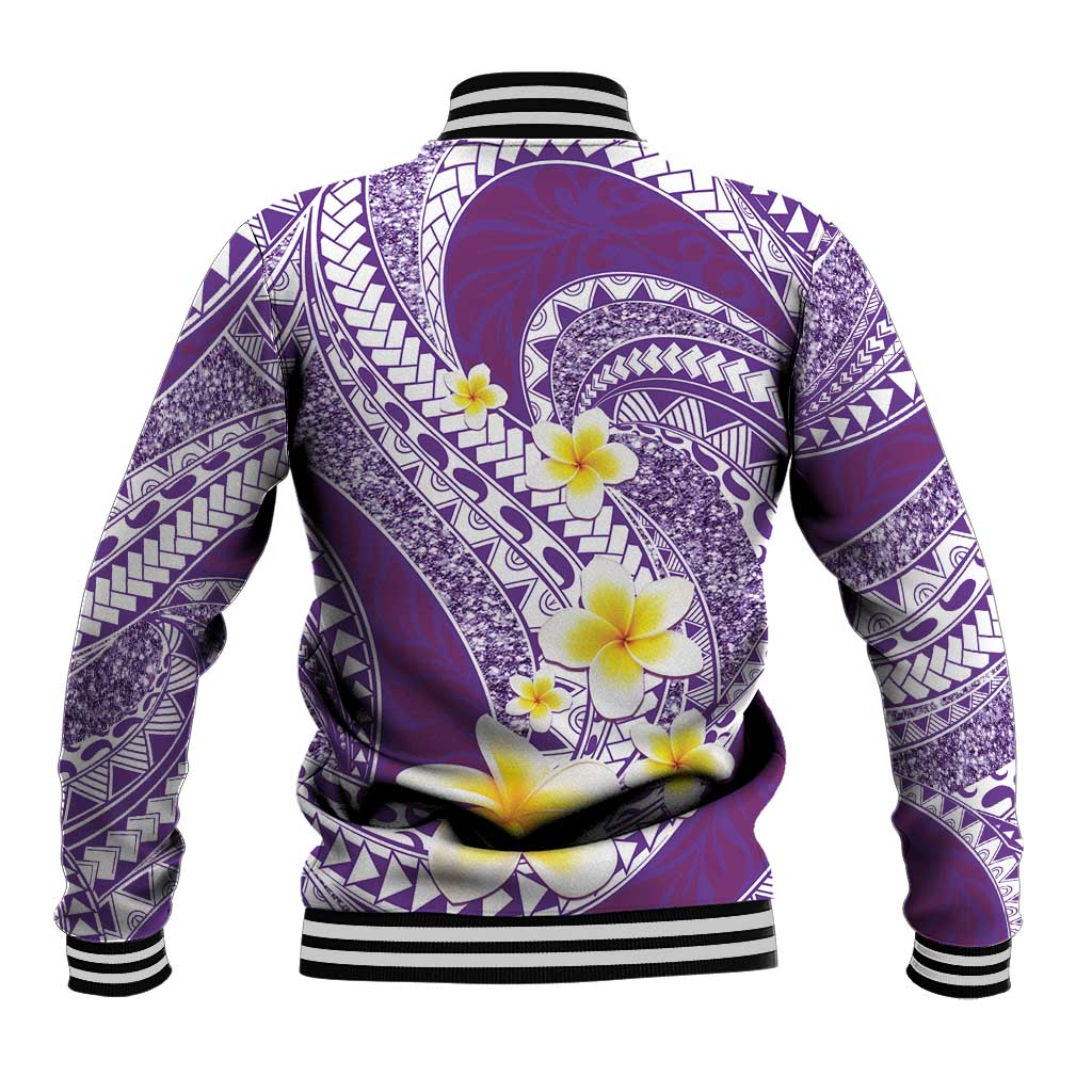Plumeria Polynesian Purple Glitter Pattern Baseball Jacket LT01 - Polynesian Pride