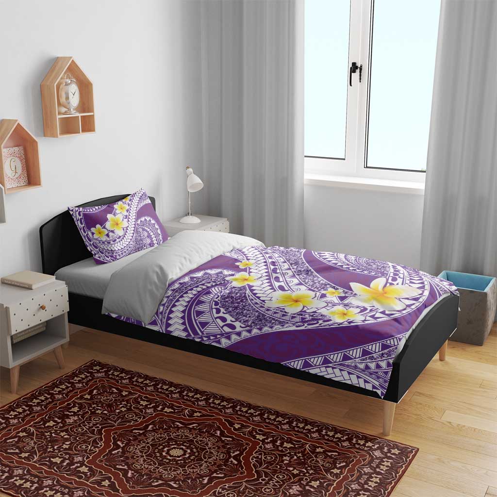 Plumeria Polynesian Purple Glitter Pattern Bedding Set