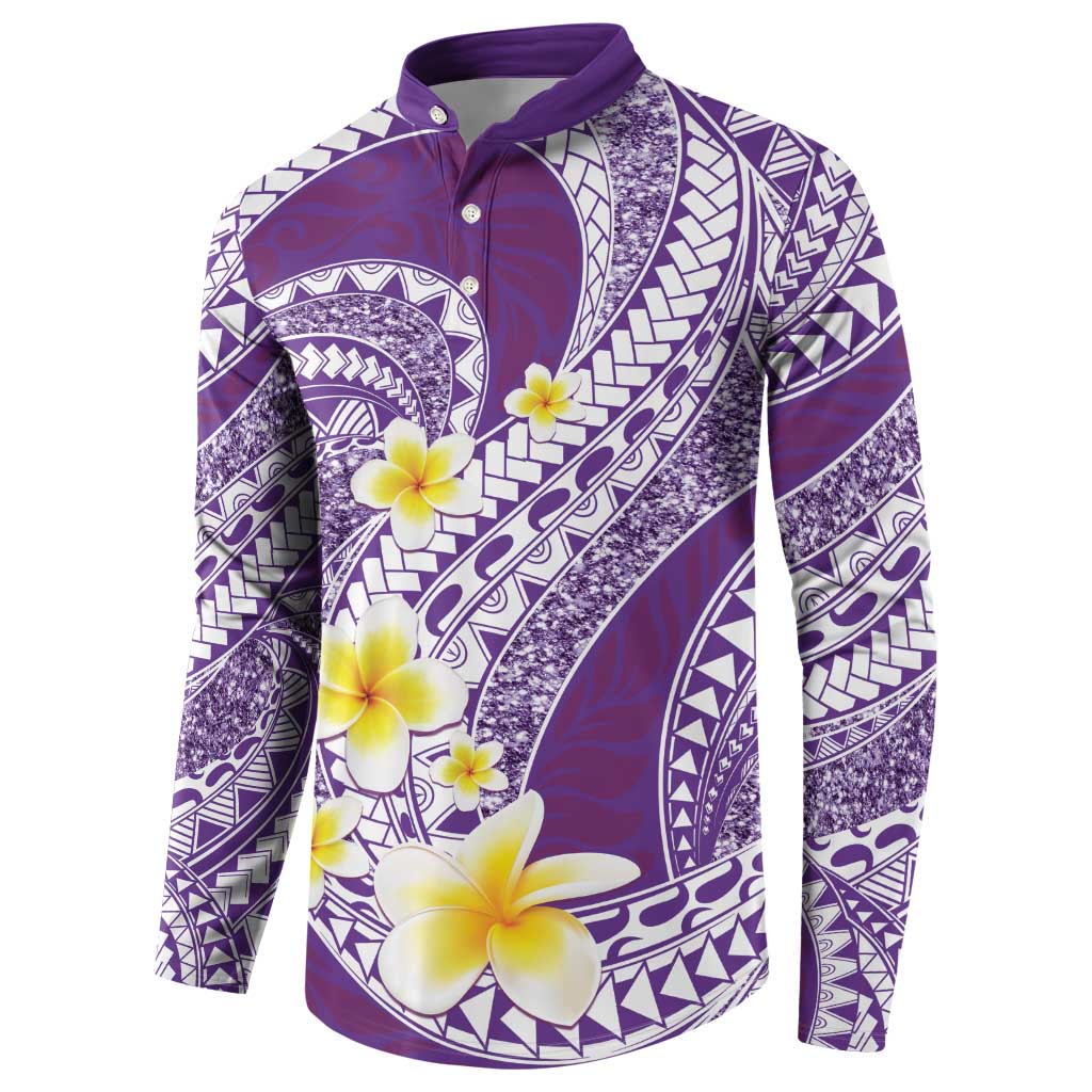 Plumeria Polynesian Purple Glitter Pattern Button Sweatshirt LT01 - Polynesian Pride
