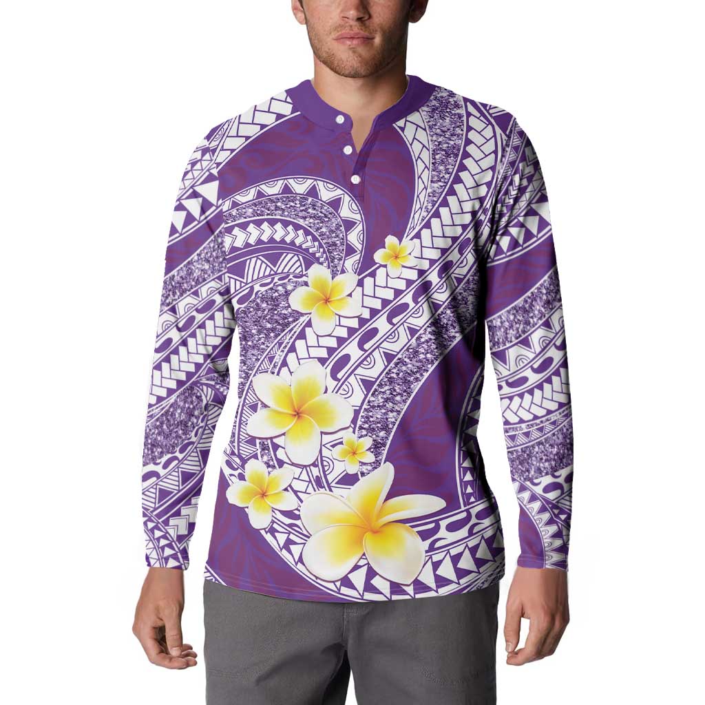 Plumeria Polynesian Purple Glitter Pattern Button Sweatshirt LT01 - Polynesian Pride