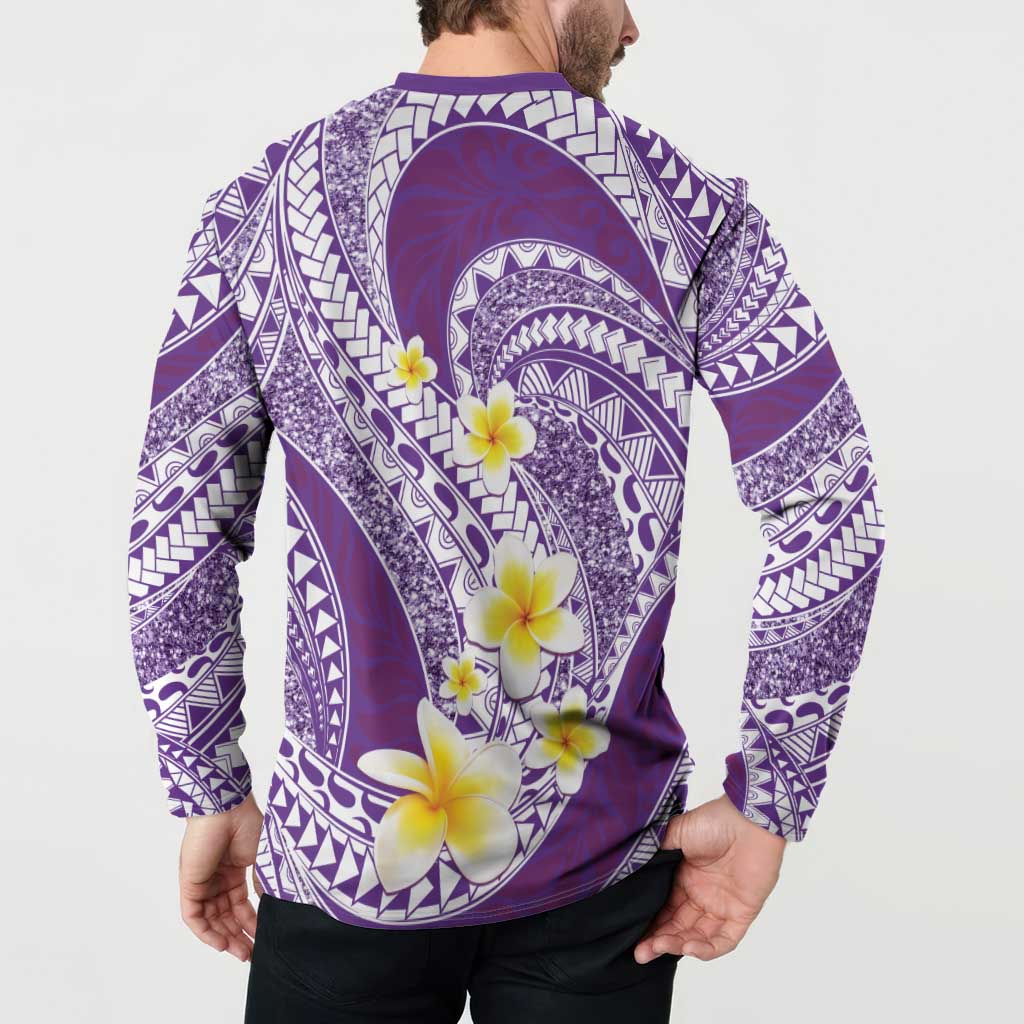 Plumeria Polynesian Purple Glitter Pattern Button Sweatshirt LT01 - Polynesian Pride