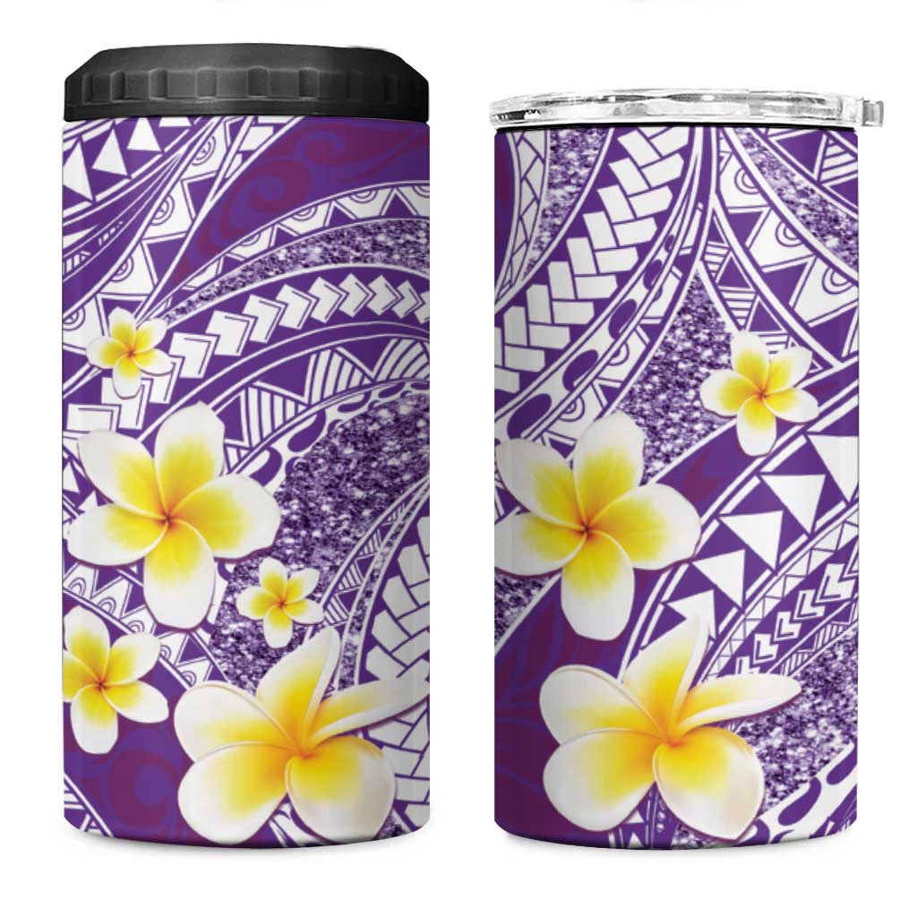 Plumeria Polynesian Purple Glitter Pattern 4 in 1 Can Cooler Tumbler LT01 One Size: 16 oz Purple - Polynesian Pride