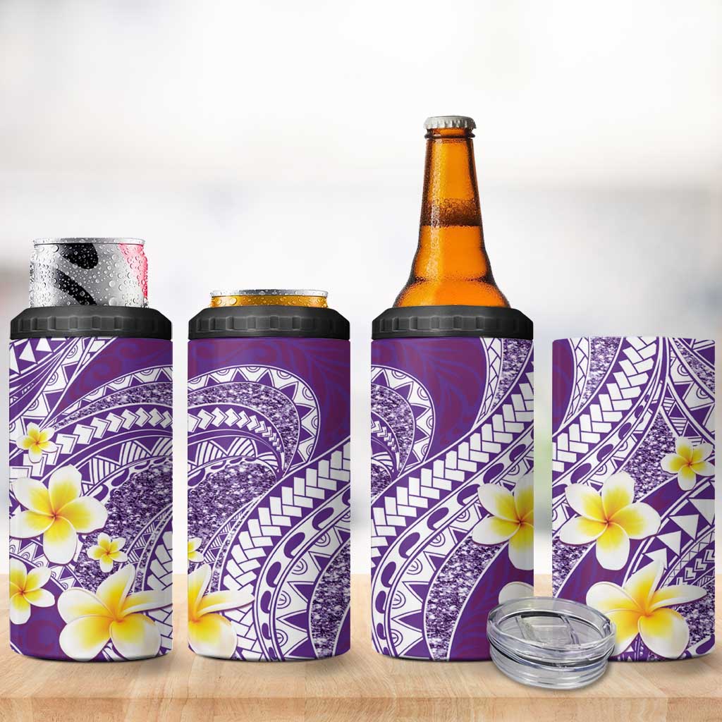 Plumeria Polynesian Purple Glitter Pattern 4 in 1 Can Cooler Tumbler LT01 - Polynesian Pride