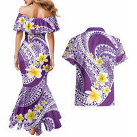 Plumeria Polynesian Purple Glitter Pattern Couples Matching Mermaid Dress and Hawaiian Shirt LT01 - Polynesian Pride
