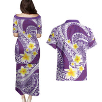 Plumeria Polynesian Purple Glitter Pattern Couples Matching Puletasi and Hawaiian Shirt LT01 - Polynesian Pride