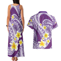 Plumeria Polynesian Purple Glitter Pattern Couples Matching Tank Maxi Dress and Hawaiian Shirt LT01 - Polynesian Pride