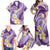 Plumeria Polynesian Purple Glitter Pattern Family Matching Off Shoulder Maxi Dress and Hawaiian Shirt