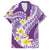 Plumeria Polynesian Purple Glitter Pattern Family Matching Off Shoulder Maxi Dress and Hawaiian Shirt