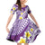 Plumeria Polynesian Purple Glitter Pattern Family Matching Off Shoulder Short Dress and Hawaiian Shirt