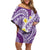 Plumeria Polynesian Purple Glitter Pattern Family Matching Off Shoulder Short Dress and Hawaiian Shirt