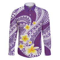 Plumeria Polynesian Purple Glitter Pattern Family Matching Summer Maxi Dress and Hawaiian Shirt LT01 Dad's Shirt - Long Sleeve Purple - Polynesian Pride