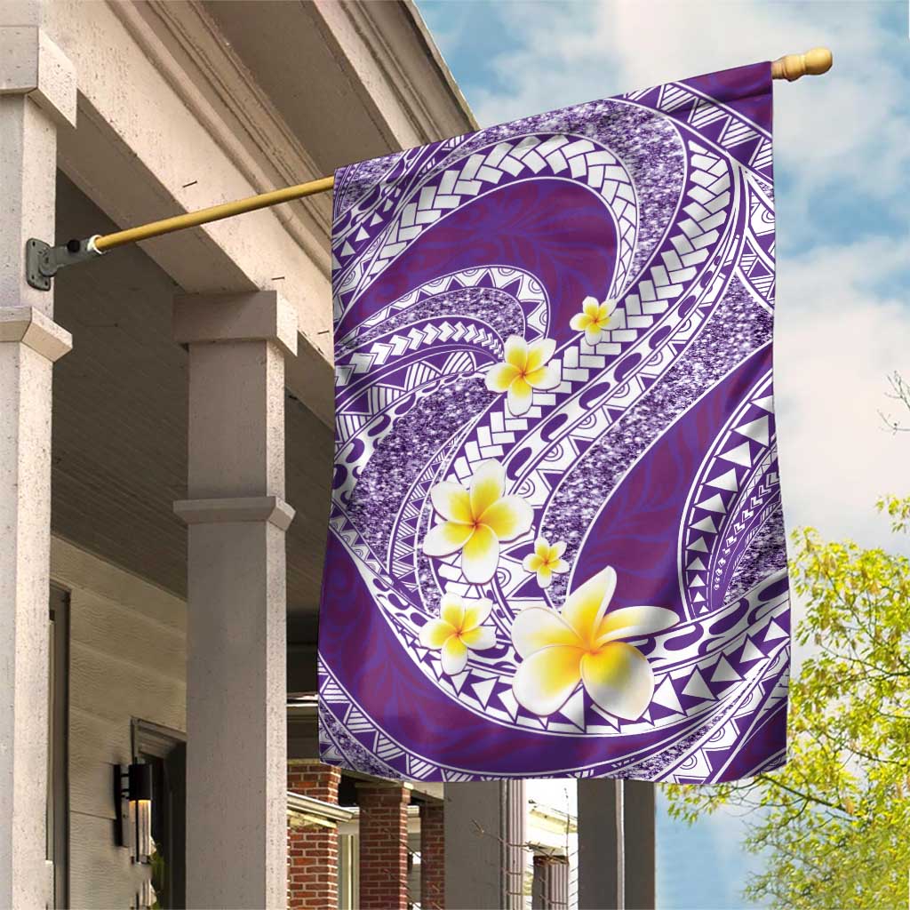 Plumeria Polynesian Purple Glitter Pattern Garden Flag LT01 House Flag Purple - Polynesian Pride
