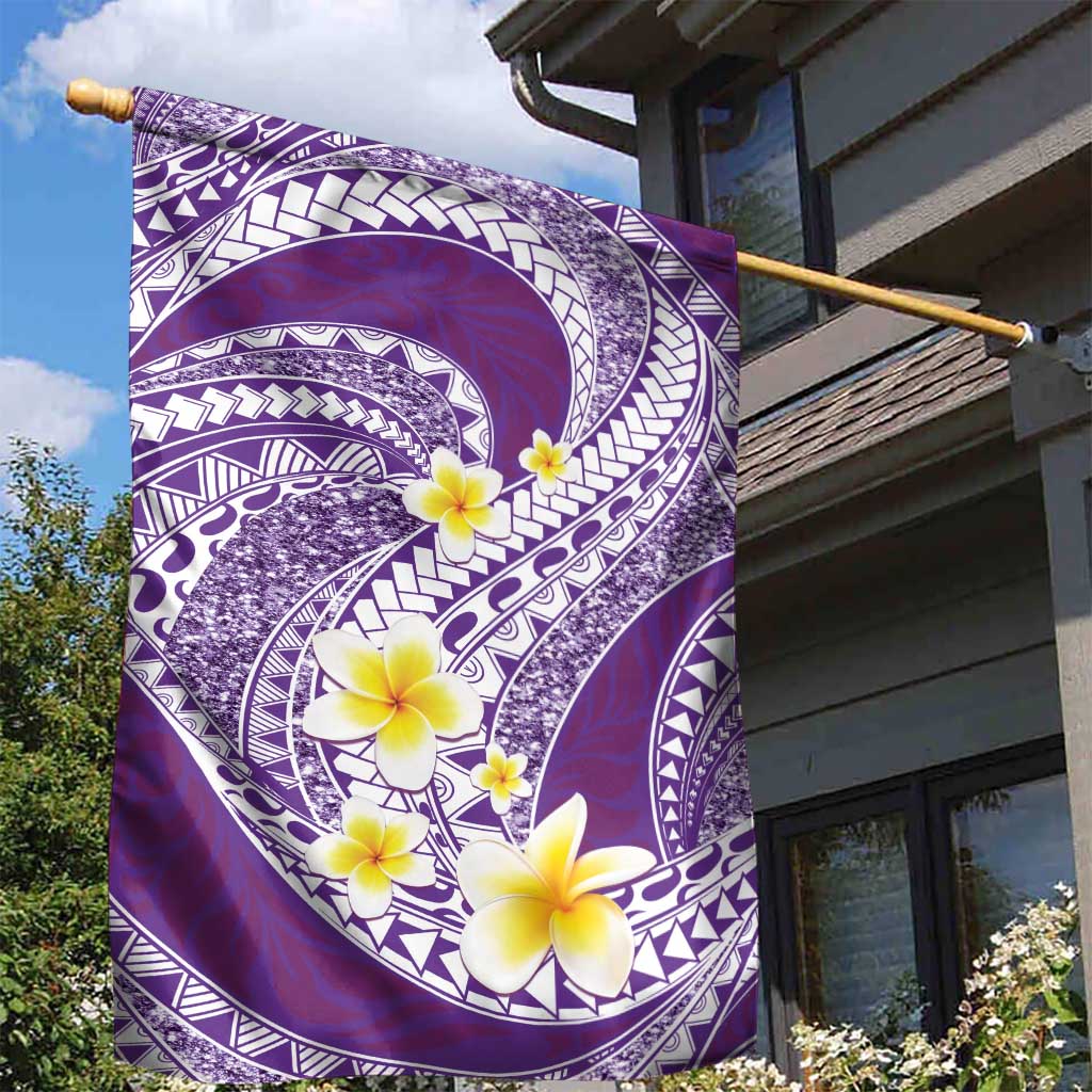 Plumeria Polynesian Purple Glitter Pattern Garden Flag LT01 - Polynesian Pride