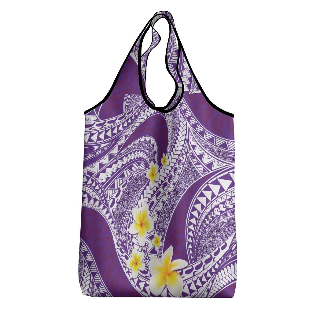 Plumeria Polynesian Purple Glitter Pattern Grocery Bag LT01 - Polynesian Pride