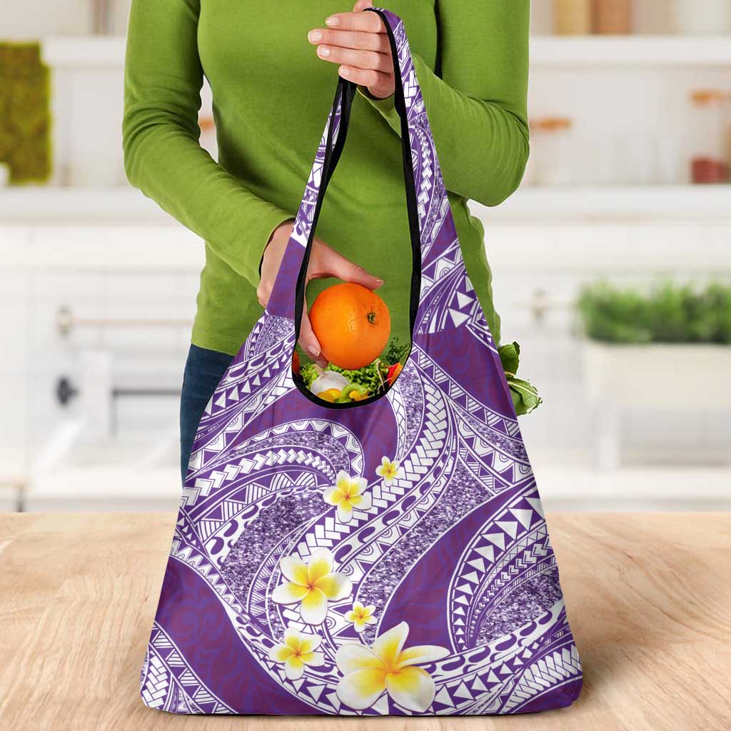 Plumeria Polynesian Purple Glitter Pattern Grocery Bag LT01 - Polynesian Pride