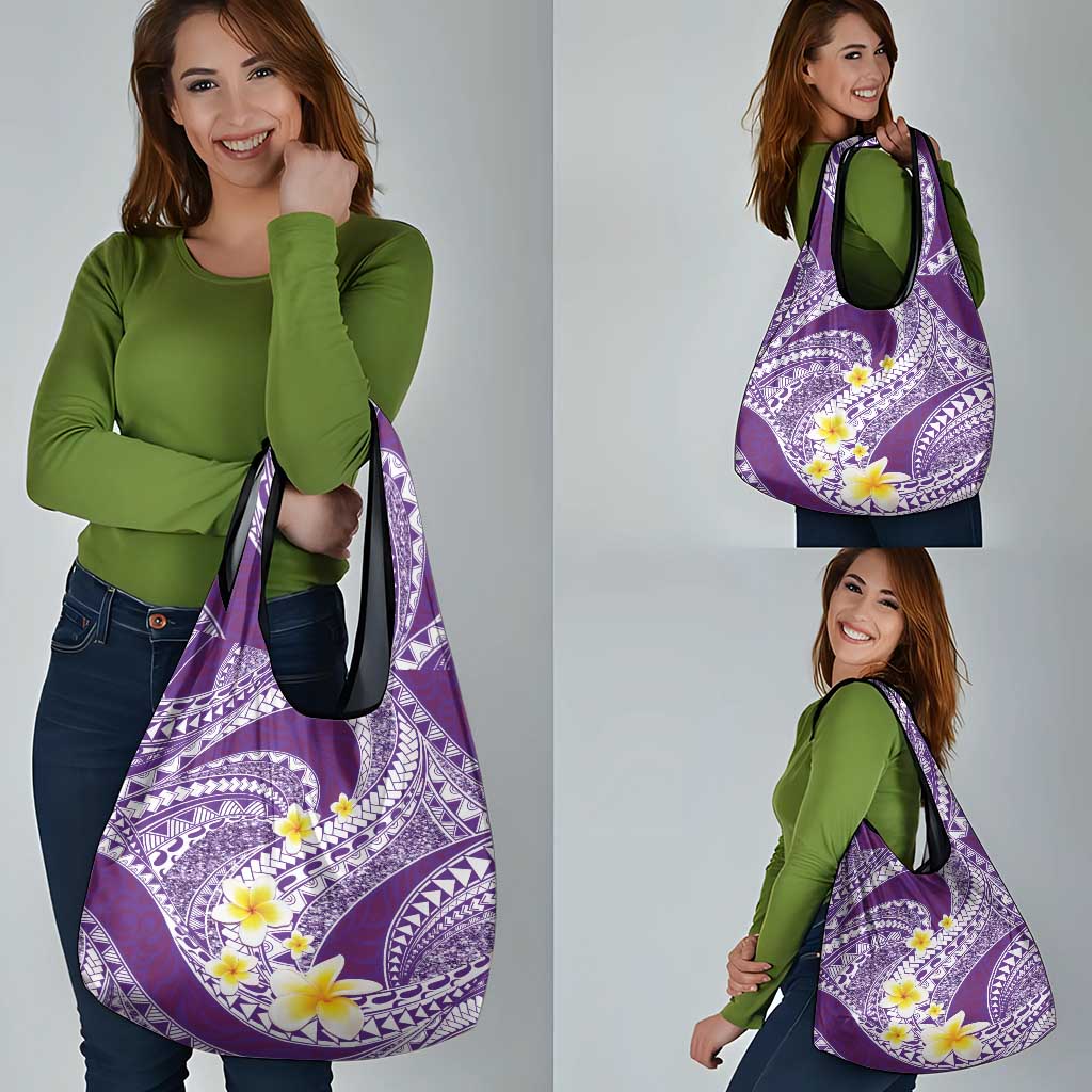 Plumeria Polynesian Purple Glitter Pattern Grocery Bag LT01 - Polynesian Pride