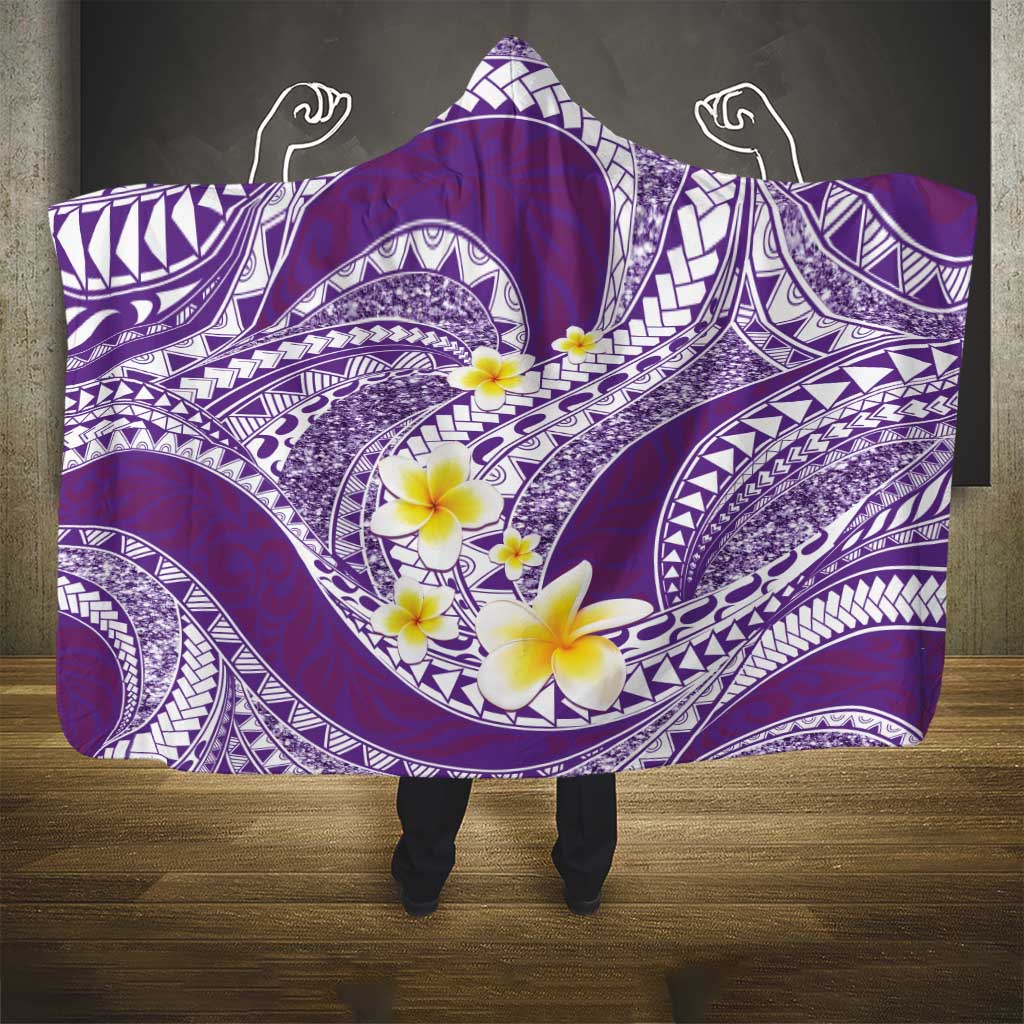 Plumeria Polynesian Purple Glitter Pattern Hooded Blanket LT01 - Polynesian Pride
