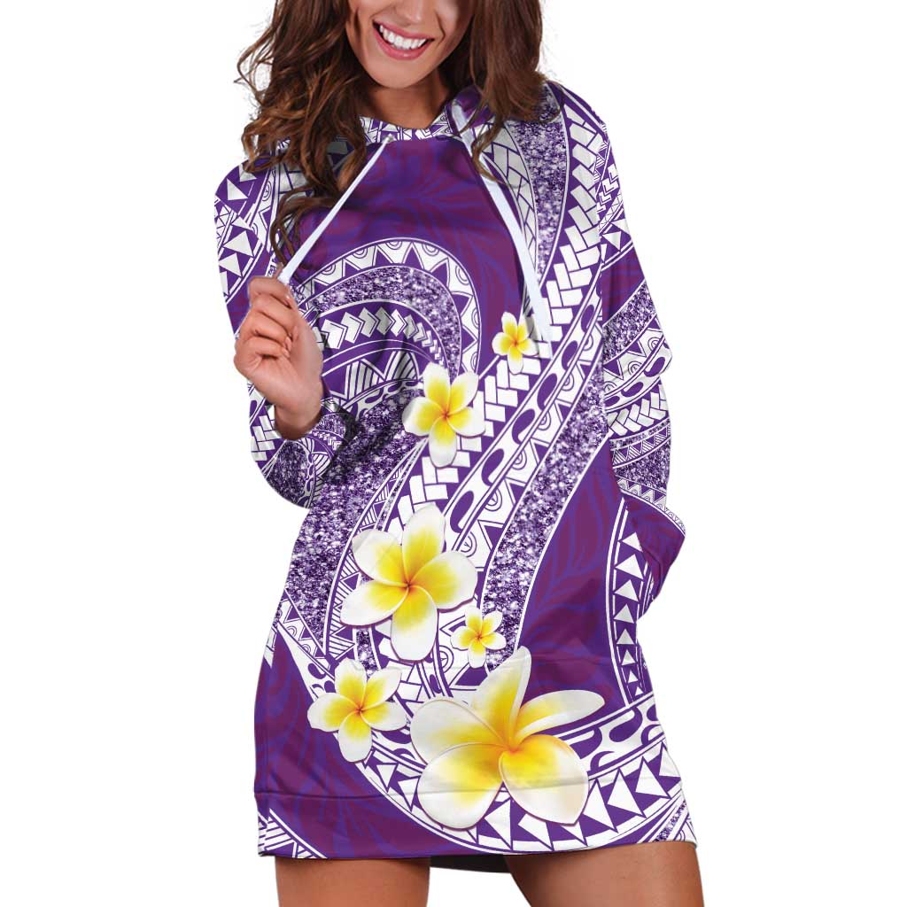 Plumeria Polynesian Purple Glitter Pattern Hoodie Dress