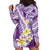 Plumeria Polynesian Purple Glitter Pattern Hoodie Dress