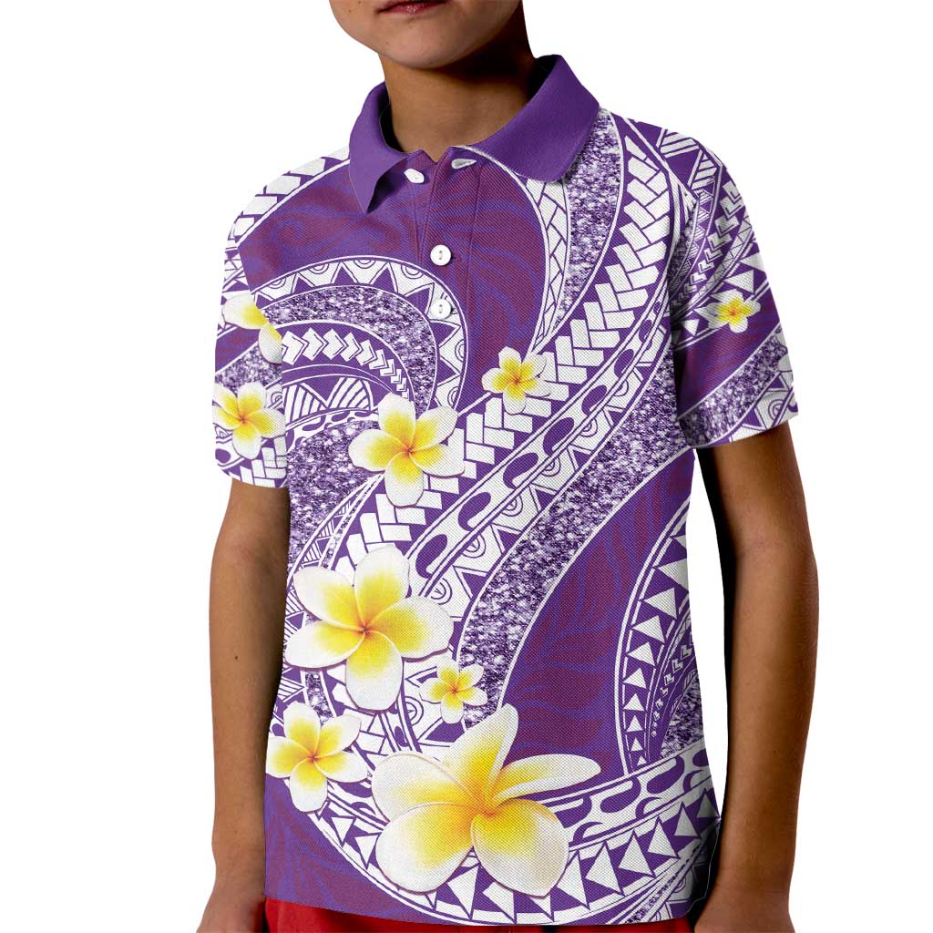 Plumeria Polynesian Purple Glitter Pattern Kid Polo Shirt