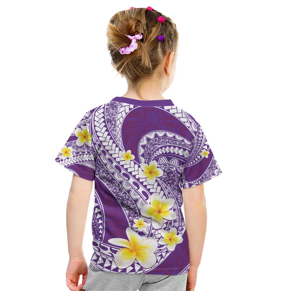 Plumeria Polynesian Purple Glitter Pattern Kid T Shirt