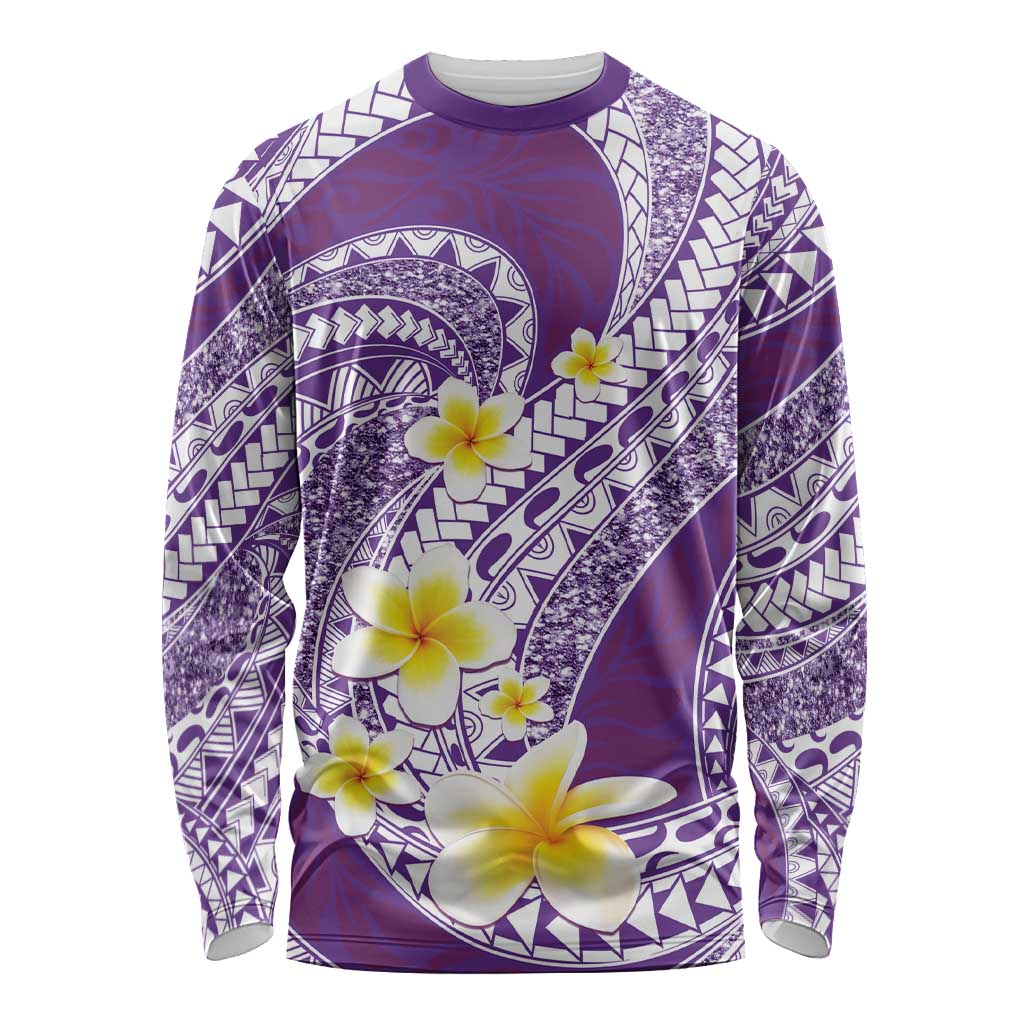 Plumeria Polynesian Purple Glitter Pattern Long Sleeve Shirt LT01 Unisex Purple - Polynesian Pride
