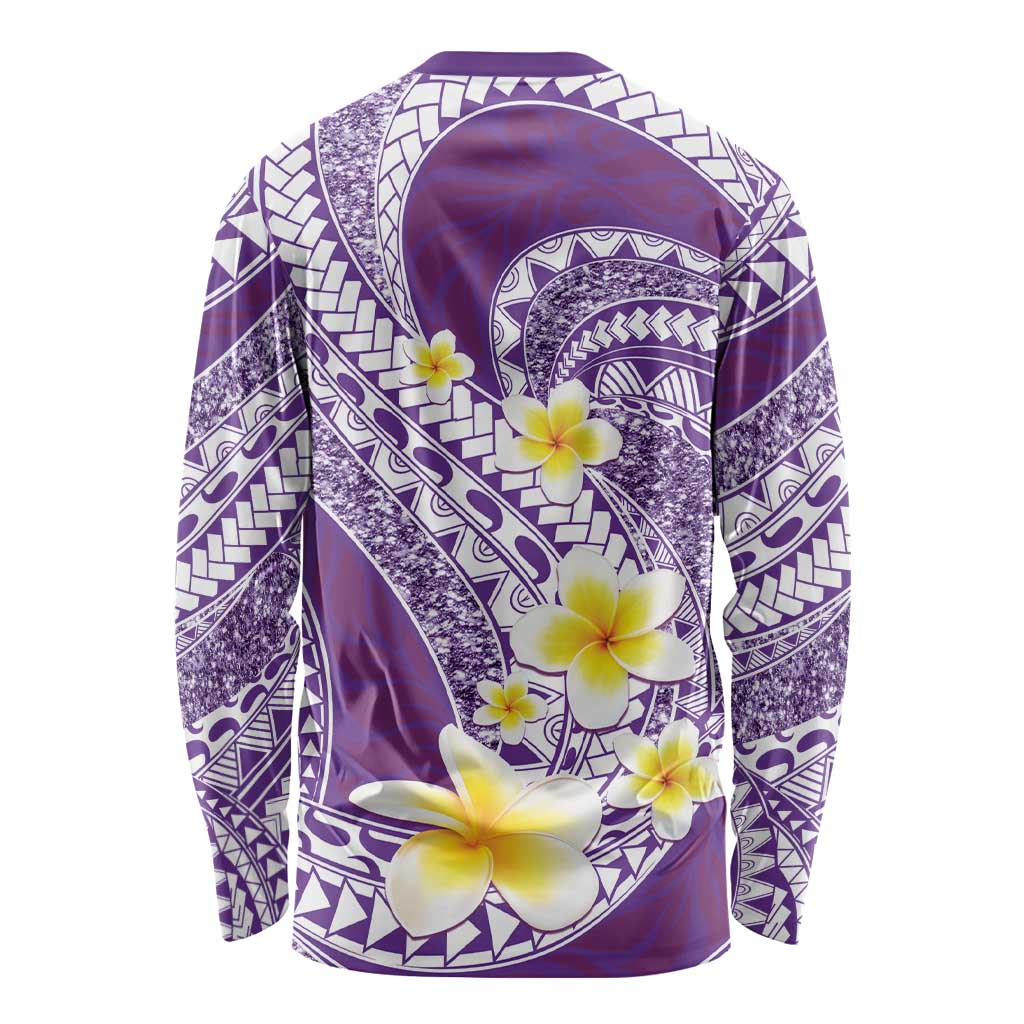 Plumeria Polynesian Purple Glitter Pattern Long Sleeve Shirt LT01 - Polynesian Pride