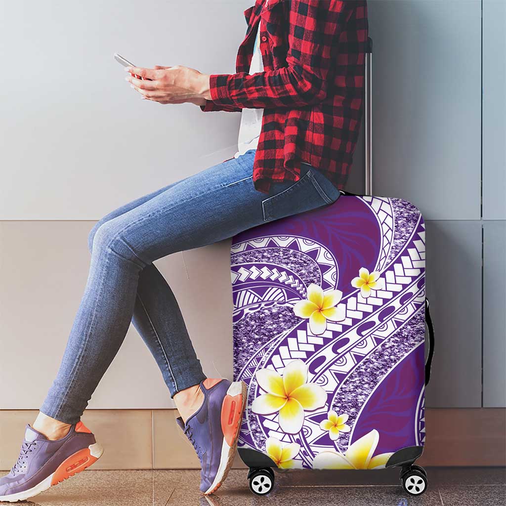 Plumeria Polynesian Purple Glitter Pattern Luggage Cover