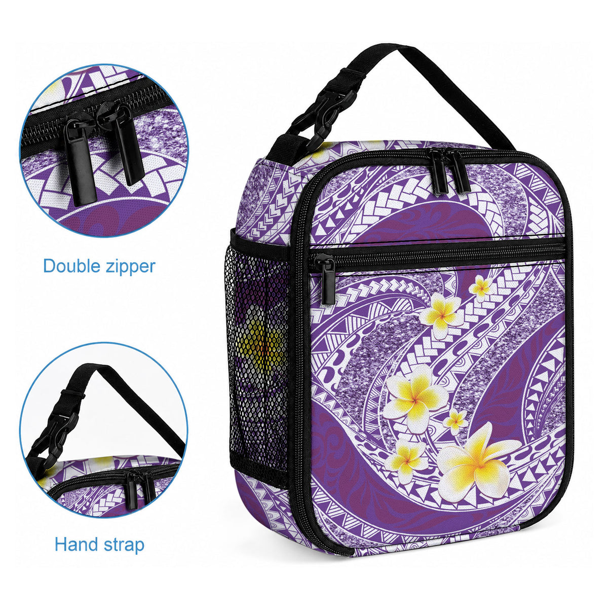 Plumeria Polynesian Purple Glitter Pattern Lunch Bag LT01 - Polynesian Pride