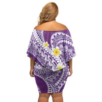 Plumeria Polynesian Purple Glitter Pattern Off Shoulder Short Dress LT01 - Polynesian Pride