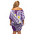 Plumeria Polynesian Purple Glitter Pattern Off Shoulder Short Dress