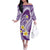 Plumeria Polynesian Purple Glitter Pattern Off The Shoulder Long Sleeve Dress