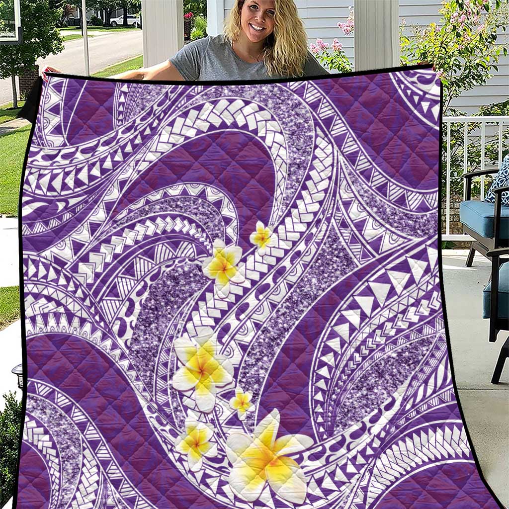 Plumeria Polynesian Purple Glitter Pattern Quilt