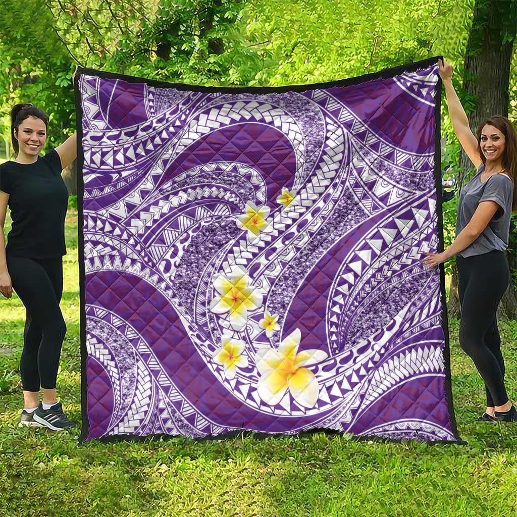 Plumeria Polynesian Purple Glitter Pattern Quilt
