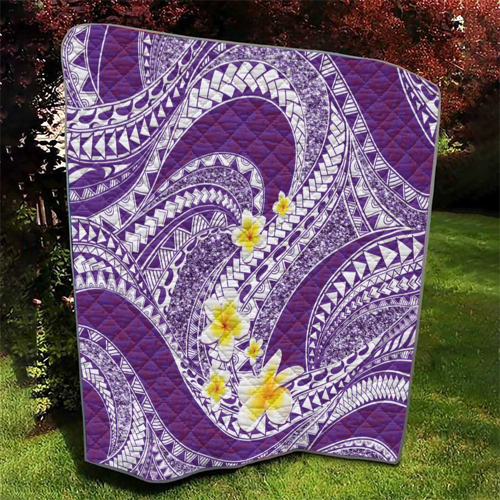 Plumeria Polynesian Purple Glitter Pattern Quilt